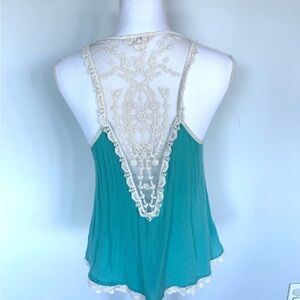 Elegant Teal and Cream Lace Women's Top | GUC | Flowy | S
